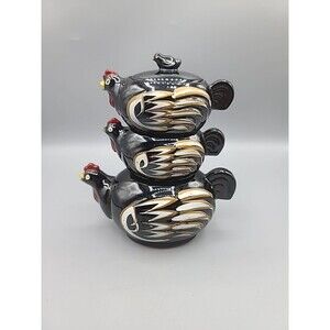 Sonsco Red Ware Chickens Stacking Teapot Sugar Creamer Japan Vintage